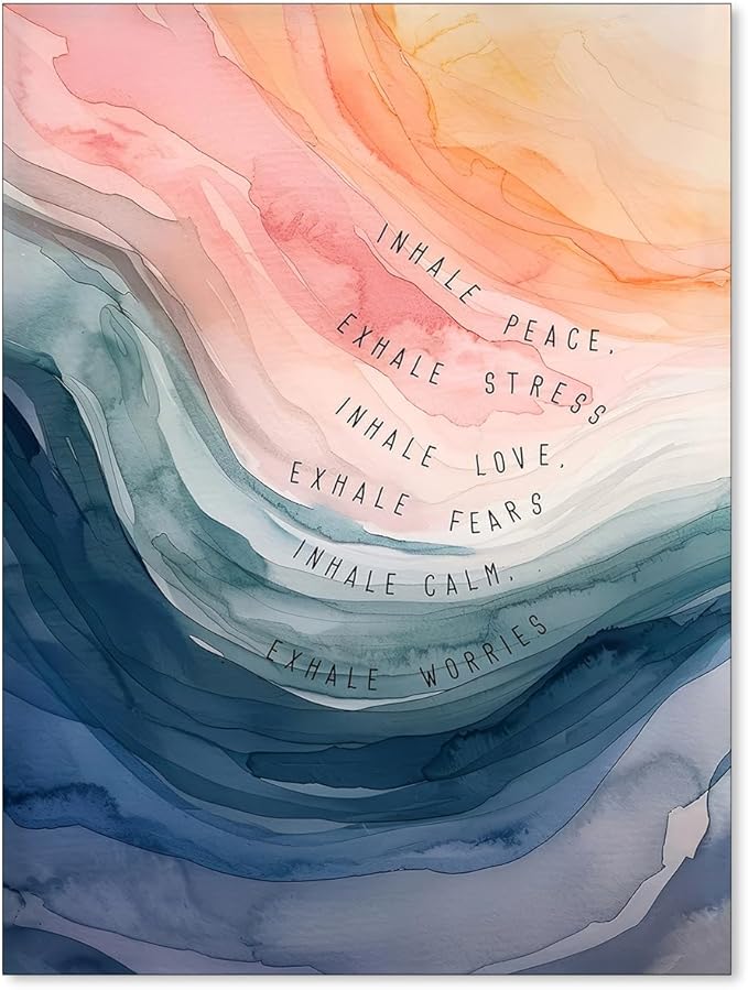 Mental Health Poster Inhale Exhale Meditation Wall Art Vintage Abstract by Medpol