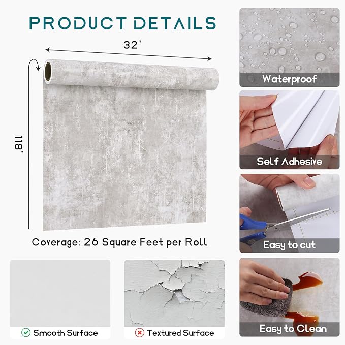 VEELIKE Neutral Concrete Wallpaper Peel and Stick Boho Concrete Contact Paper - Image 8