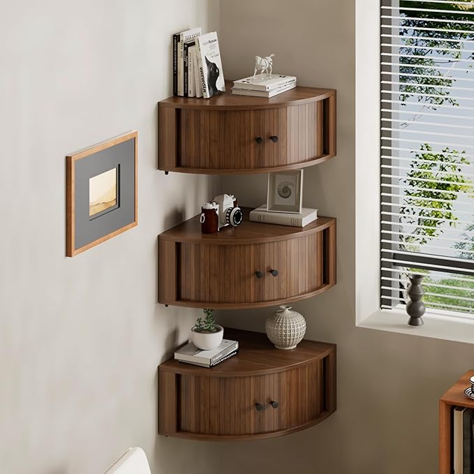 Corner Shelves Wall Cabinet Set of 3, Floating Corner Shelf Organizer - Image 7
