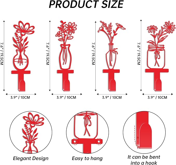 Decorative Wall Hooks, Metal Flowers Wall Decor - Image 2