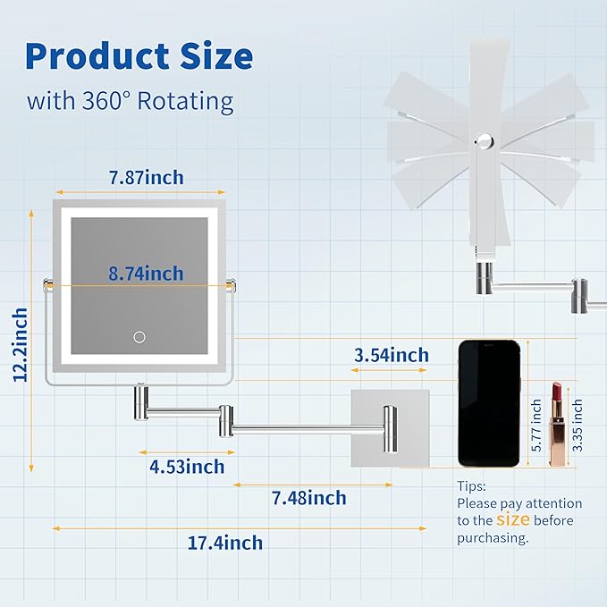 Ruacq Rechargeable Wall Mounted Makeup Mirror - Image 7
