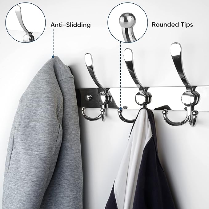 TICONN Wall Mounted Coat Rack, Five Heavy Duty Tri Hooks All Metal Construction - Image 4