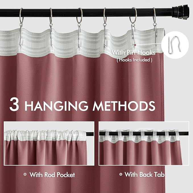 MIULEE Dusty Rose Back Tab Blackout Curtains 72 Inches Long 2 Panels Set - Image 3