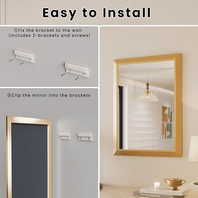 Amorho 40x32 Inch Bathroom Mirror, Wall-Mounted Mirrors Perfect - Image 7