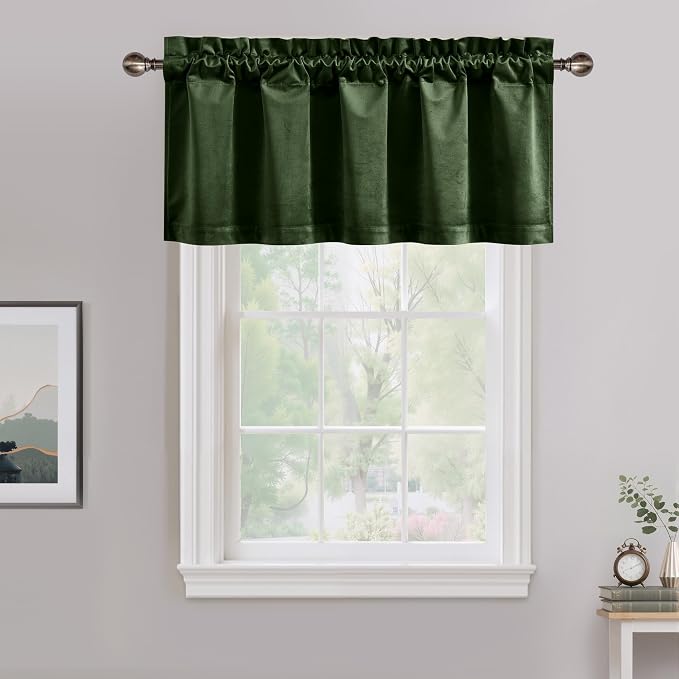 NICETOWN Velvet Cafe Windows Valance, Olive Green Window Treatment by NICETOWN