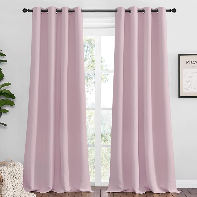 NICETOWN Baby Pink Blackout Curtains 90 inches Length by NICETOWN