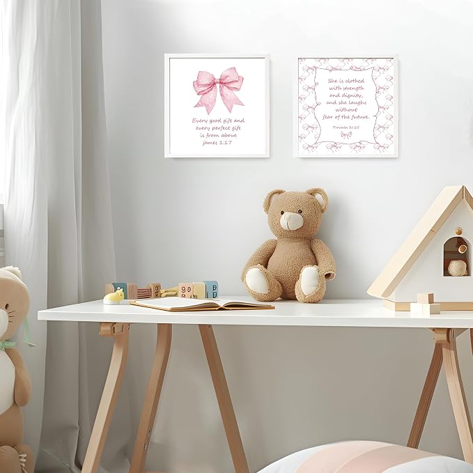 LARTSFRO Coquette Pink Bow Jesus Wall Art Decor Posters, Light Pink Bow - Image 5