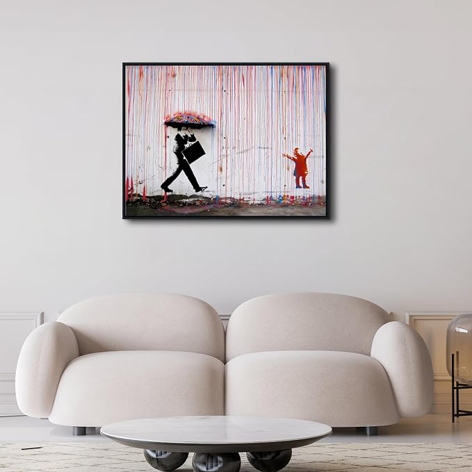 Wieco Art Framed Banksy Raining Day or Colorful Graffiti Street Famous Canvas - Image 4