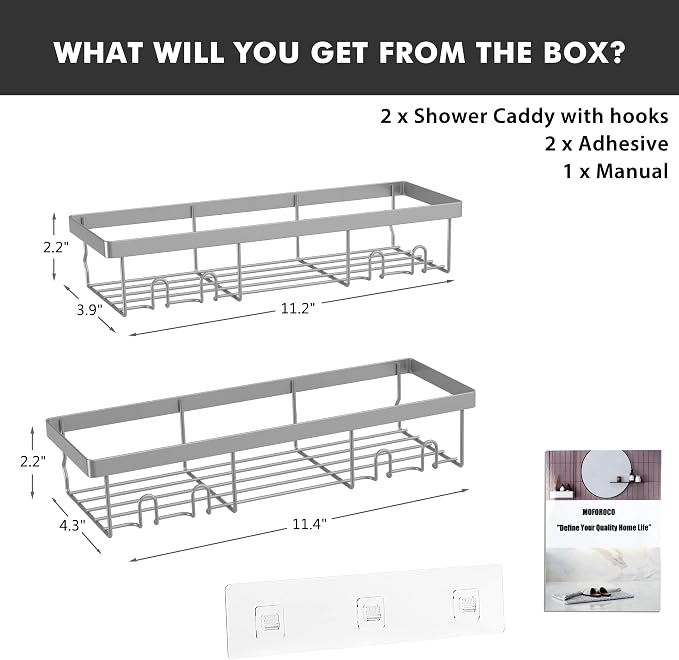 Moforoco Shower Caddy Shelf Organizer Rack, Self Adhesive Black Bathroom - Image 4