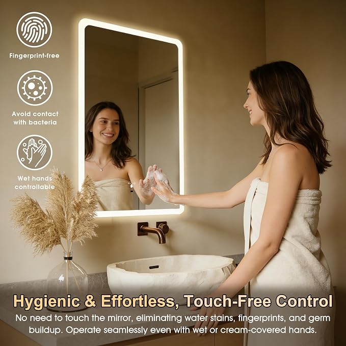 WARM&LOVE 16 x 24 Inch LED Bathroom Mirror, Hand Scan Sensor Anti-Fog Bathroom - Image 7