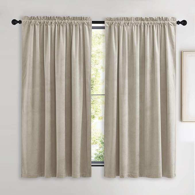 NICETOWN Camel Velvet Curtains 63 Inch Long 52 Wide, Room Darkening Vision by NICETOWN