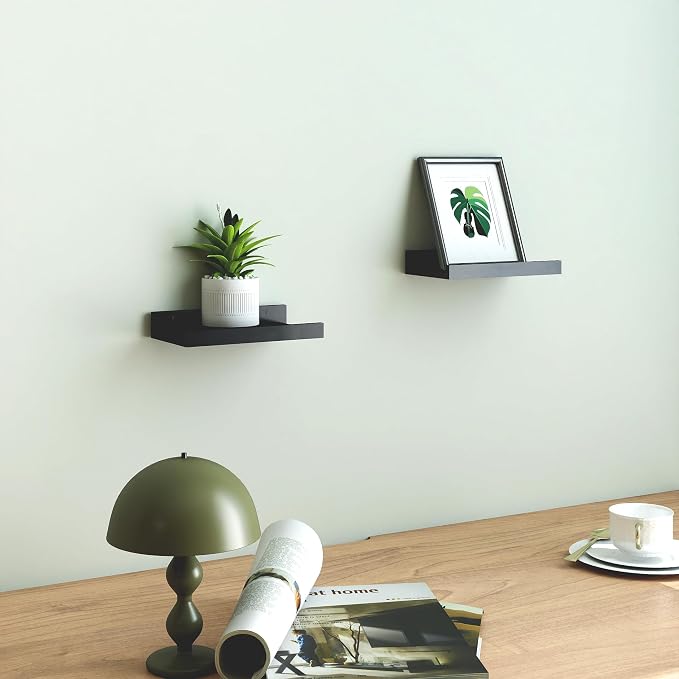 Small Black Floating Shelves for Wall Decor, Wall Mounted Wood Shelf for Bedroom - Image 2