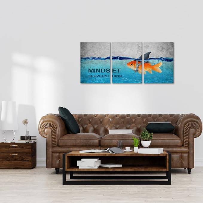 KAWAHONE 3 Panels Modern Framed Inspirational Quote Canvas Wall Art-Mindset is - Image 7