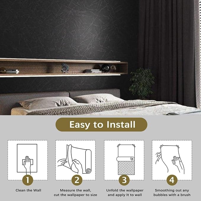 Black Silk Wallpaper Embossed Self Adhesive Peel and Stick Wallpaper Contact - Image 4