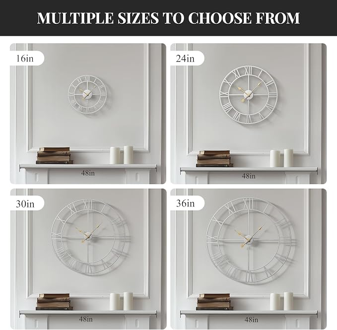Cuspin 20 Inch Wall Clock Large Silver Decorative Clocks, Modern Metal Round - Image 8