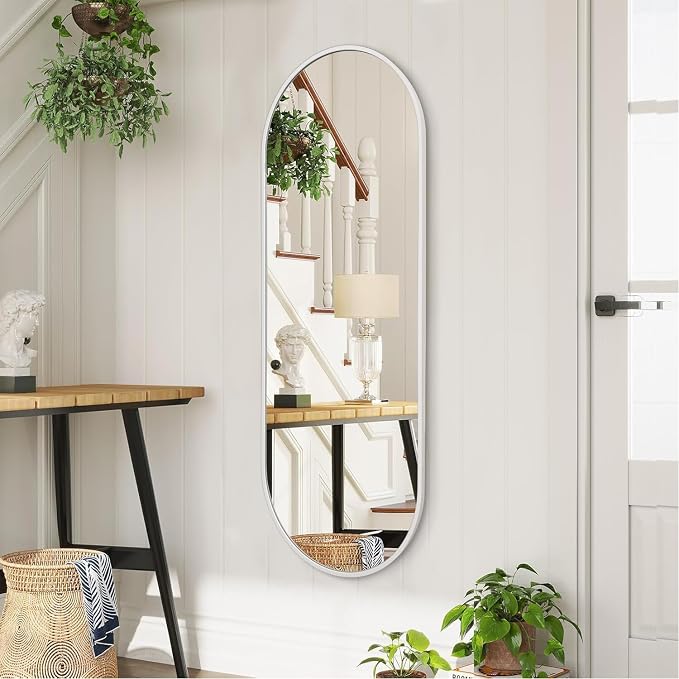 Oval Bathroom Mirror 48 x 16 Inch, Large White Full Length Mirror, Oval Pill - Image 5