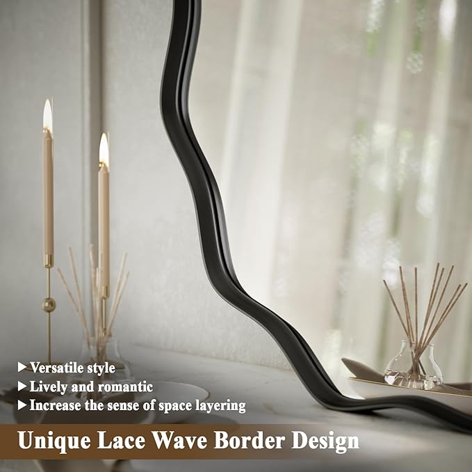VooBang Black Scalloped Circle Mirror, Hanging Leaning - Image 5