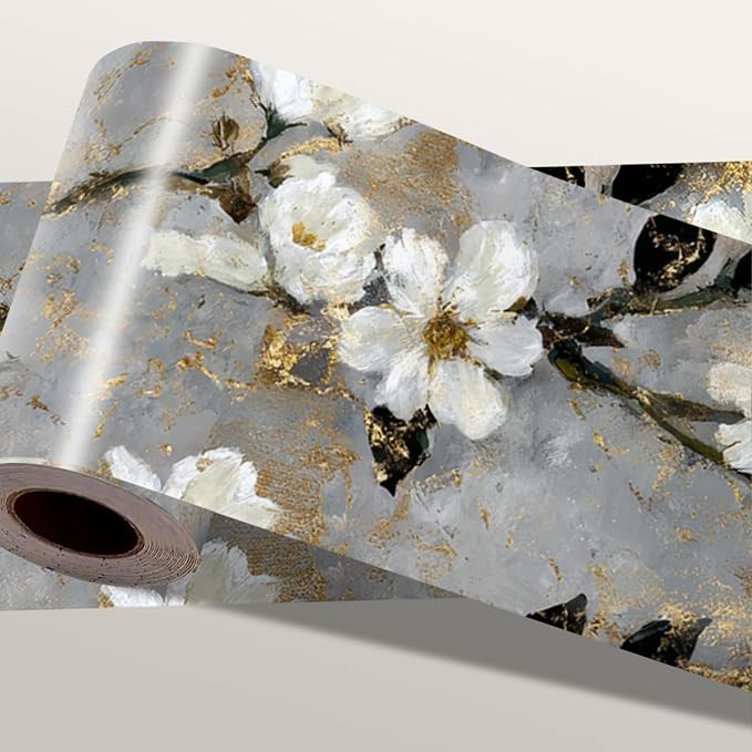 Cherry Blossom Wallpaper Border 196x4 Inch Peel and Stick Wall Border Gray by IOHEFY