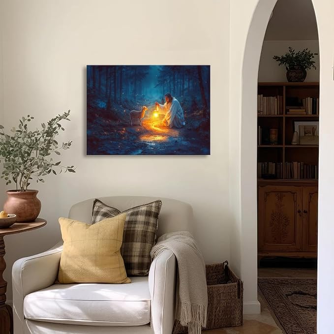 Christian wall art decor for prayer room, Jesus and Lamb canvas Wall decor - Image 5