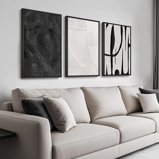 Framed Black and White Abstract Wall Art, 3 Piece Modern Canvas Prints - Image 8