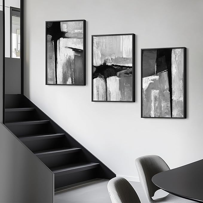 Large Framed Black and White Gray Abstract Wall Art - Image 2
