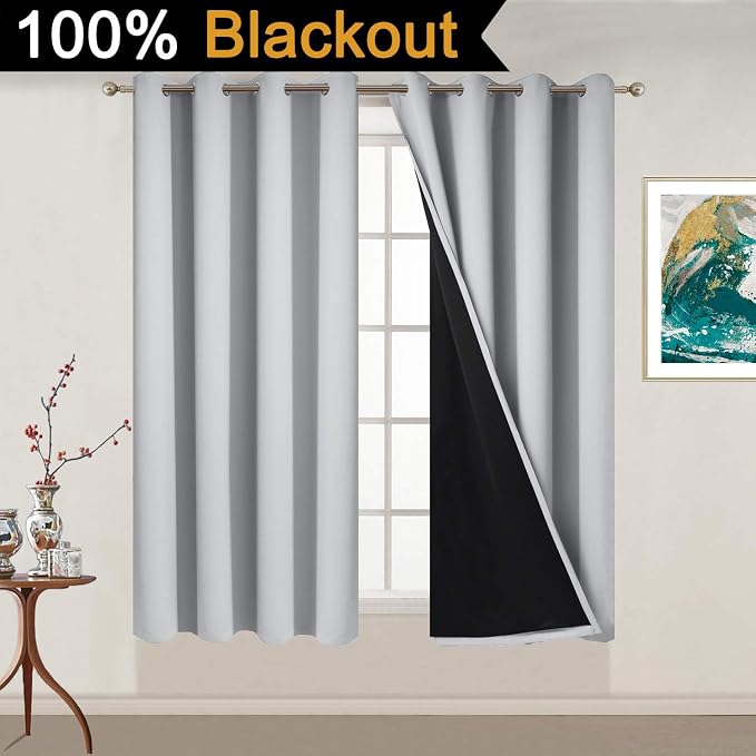 Yakamok 100% Blackout Curtains Energy Saving Thermal Insulated 2 Thick Layers - Image 2