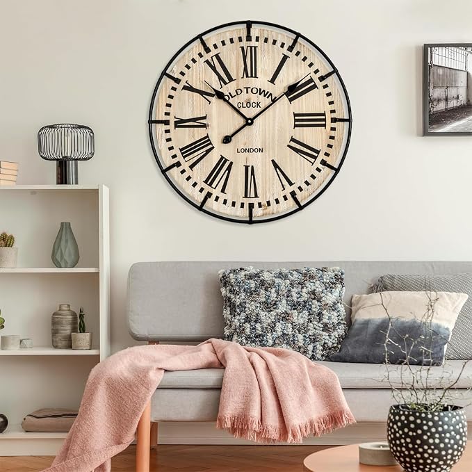 EMAX HOME Rustic Farmhouse Wall Clock 24 Inch, Vintage Oldtown London Wooden - Image 6