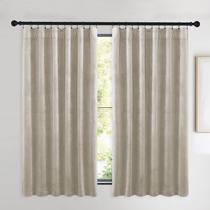 NICETOWN Camel Velvet Curtains 63 Inch Long 52 Wide, Room Darkening Vision - Image 2