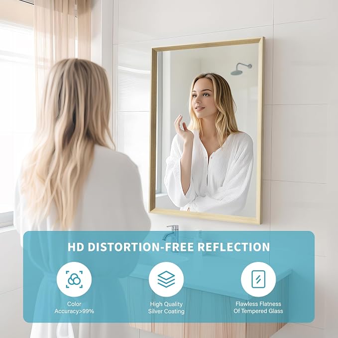 Oak Wood Effect Framed Wall Mirror, 20x30 Rectangle Mirror, Anti-desilvering - Image 3
