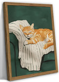 Funny Cat Wall Art Cute Cat Sleeping on Couch Wall Decor Painting Orange Pet by WARTHZwallart