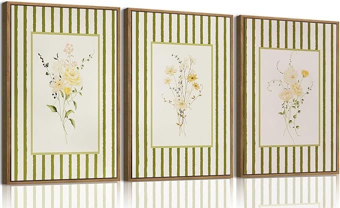 KISSFOX 3 Piece Floral Framed Wall Art Wildflower Canvas Wall Art Flower by KISSFOX