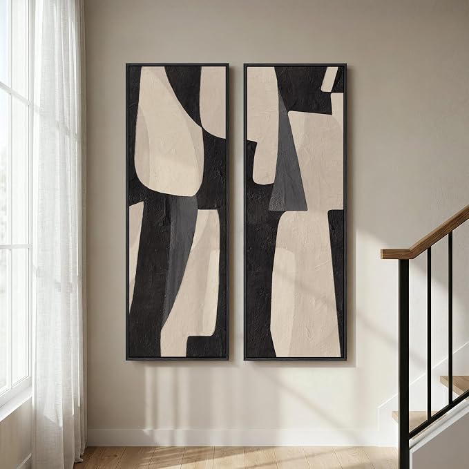 Long Narrow Framed Neutral Abstract Vertical Wall Art - Image 4
