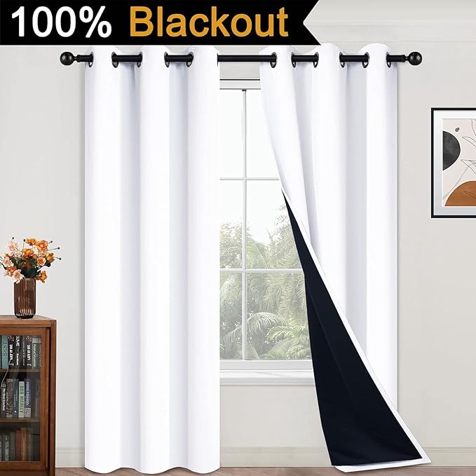 Yakamok Full Blackout Curtains 84 Inches Long, 2 Thick Layers Grommet Top - Image 2