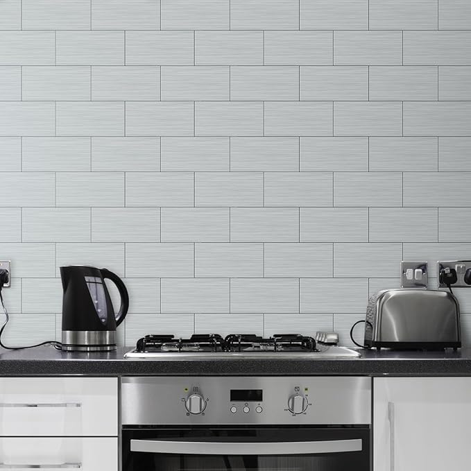 AULIGET 2-Piece Brushed Metal Peel and Stick Backsplash Tile, Laundry Room - Image 2