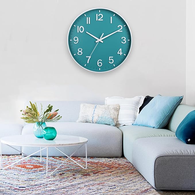 HZDHCLH Teal Wall Clocks Battery Operated, 12 inch Silent Non Ticking Modern - Image 2