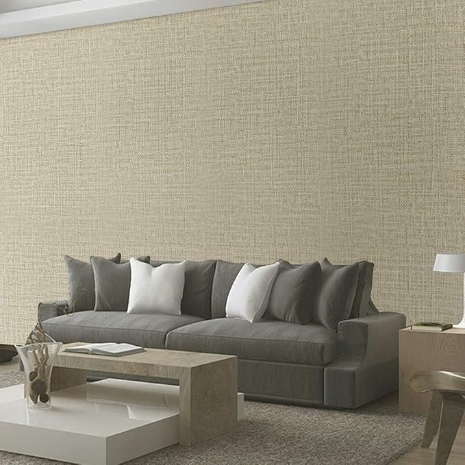 TANONE Khaki Contact Paper Peel and Stick, Grasscloth Beige Wallpaper Self - Image 6