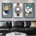 Large Framed Modern Luxury Abstract Wall Art, 3 Piece Blue-Green Prints by Cuspin