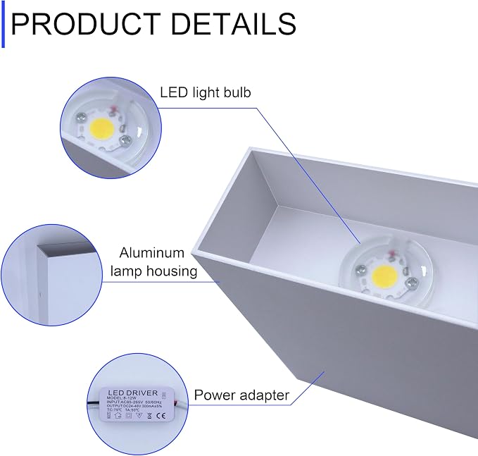 KICAAO LED Wall Sconces 4 Pack, 12W Modern Wall Lamp, Hardwired Aluminum Wall - Image 5