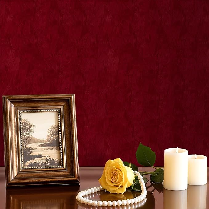 30"x317" Large Size Dark Red Contact Paper Self Adhesive Velvet Wallpaper Peel - Image 7