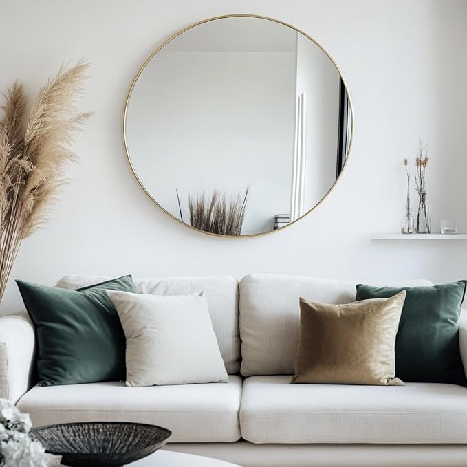 Oruii Gold Round Mirror, Circle Wall Mirrors Metal Frame, Brass Circular Mirrors - Image 6