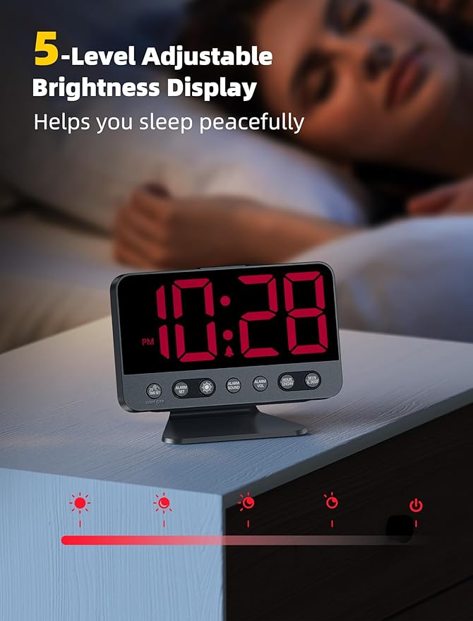 Odokee Digital Alarm Clocks for Bedrooms: Large Bold Number 5 Brightness Dimmer - Image 4