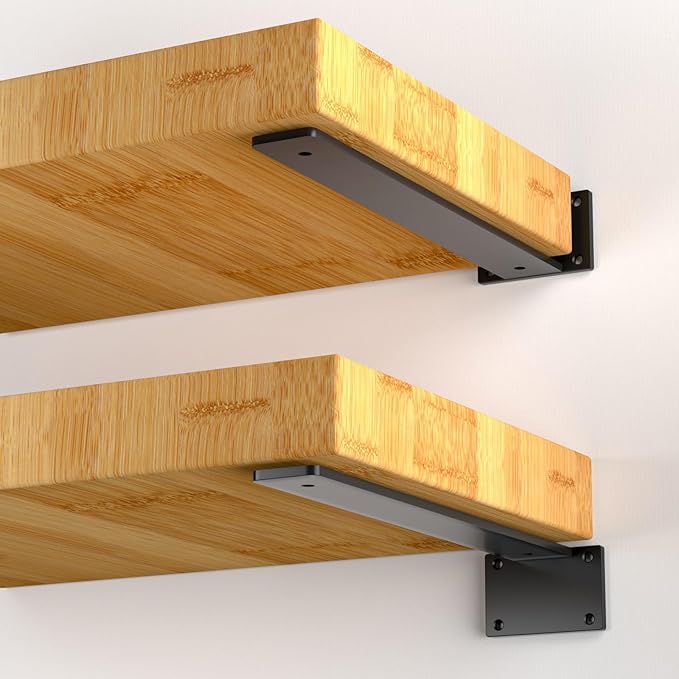 6 Pack - 16 inch Black Hidden L Shelf Bracket Iron Floating Shelf Brackets - Image 3