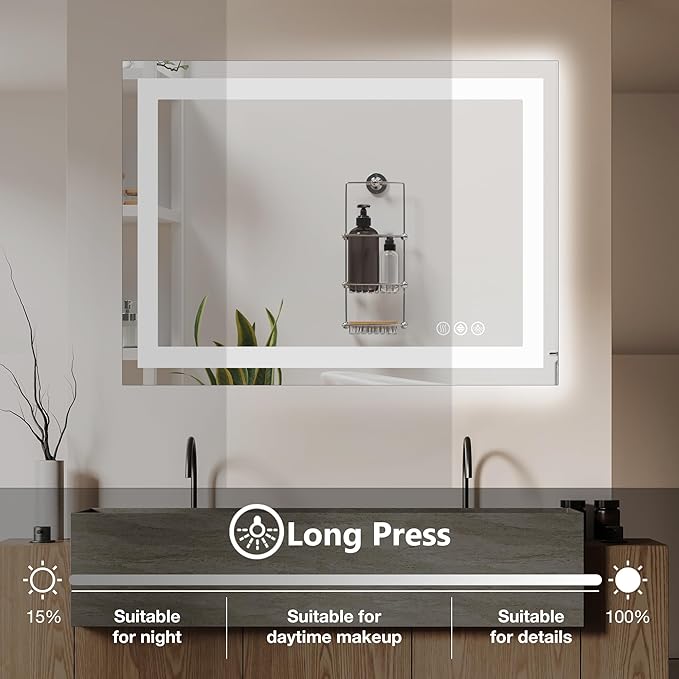 DUMOS 36.1"x36.1" LED Bathroom Mirror, Smart Anti-Fog Bathroom Vanity Mirror - Image 4