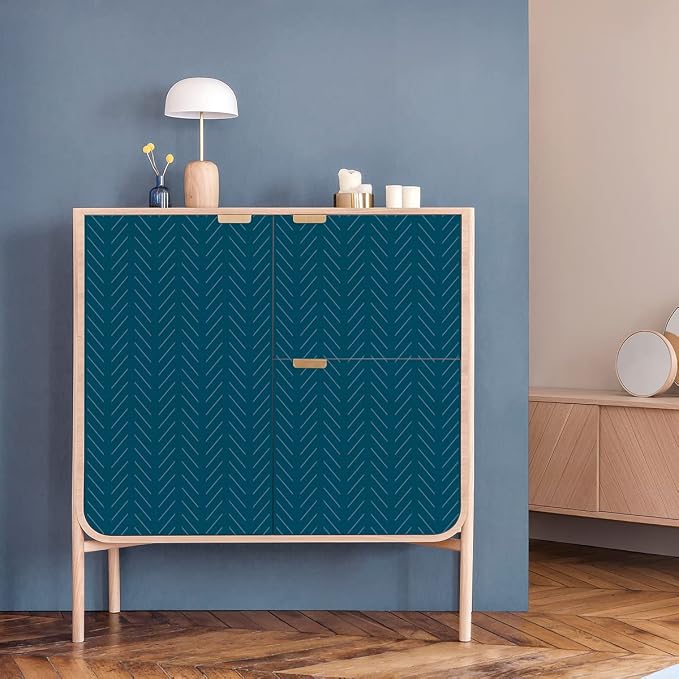 Erfoni Blue and White Peel and Stick Wallpaper Modern Herringbone Contact Paper - Image 4