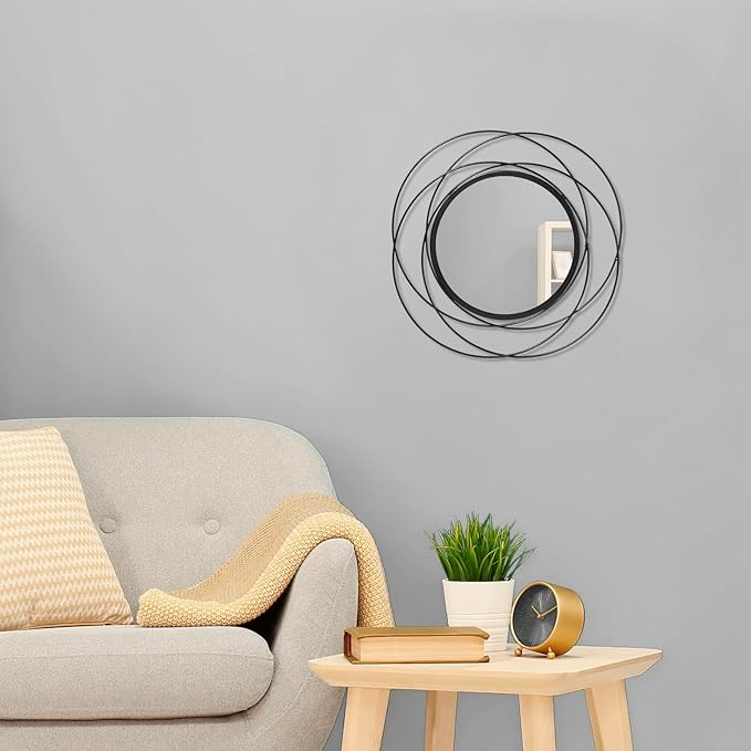Wall Mirror Mounted Black Small Round Decorative Mirrors, Circle Metal Art - Image 3