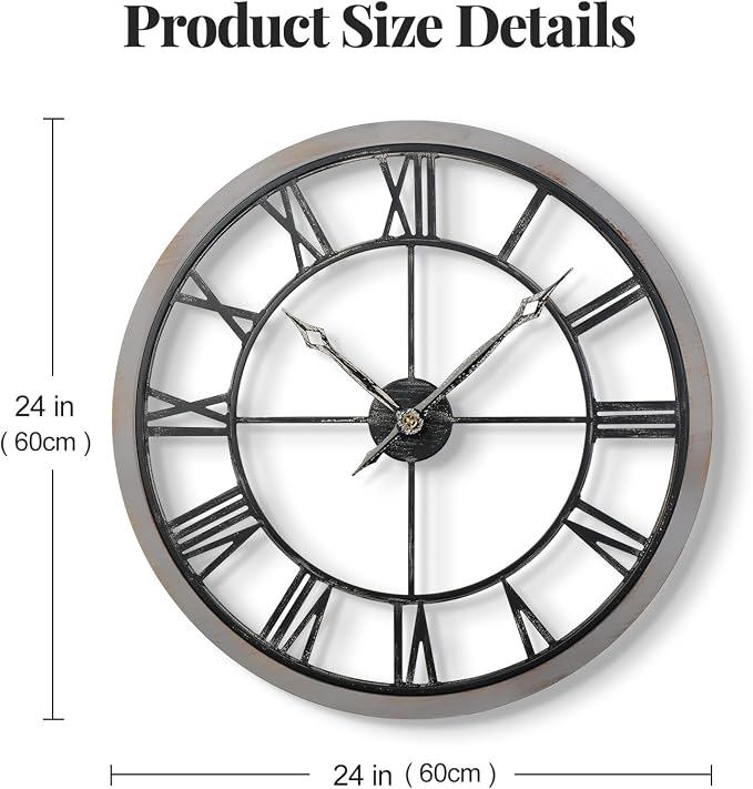 Cuspin Large Wall Clock for Living Room Decor, 24 Inch Round Farmhouse Wall - Image 4