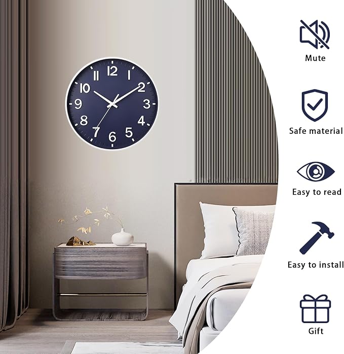HZDHCLH Wall Clocks Battery Operated, Wall Clock Navy Blue, 10 inch Wall Clock - Image 4