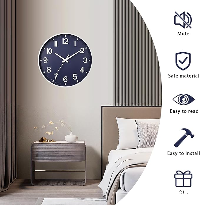 HZDHCLH Wall Clocks Battery Operated, Wall Clock Navy Blue, 14 inch Wall Clock - Image 3