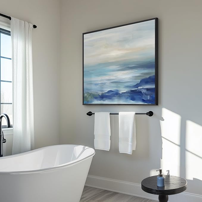 Framed Blue Abstract Wall Art for Living Room, Large Coastal Canvas Artwork for - Image 4