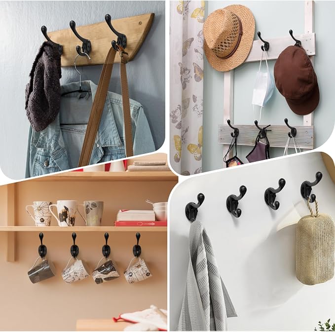 Coat Hooks, 16 Pack Black Metal Heavy Duty Screw-in Wall Hooks - Image 5